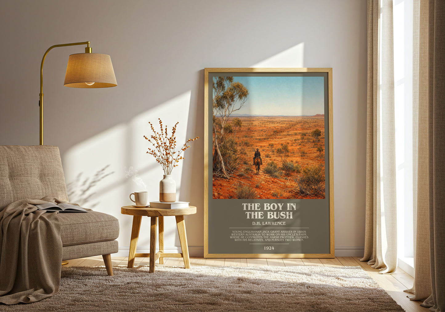 The Boy In The Bush bookish print on bookshelf – D.H. Lawrence fan gift