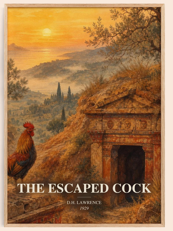 The Escaped Cock watercolour book poster by D.H. Lawrence – framed literary art print