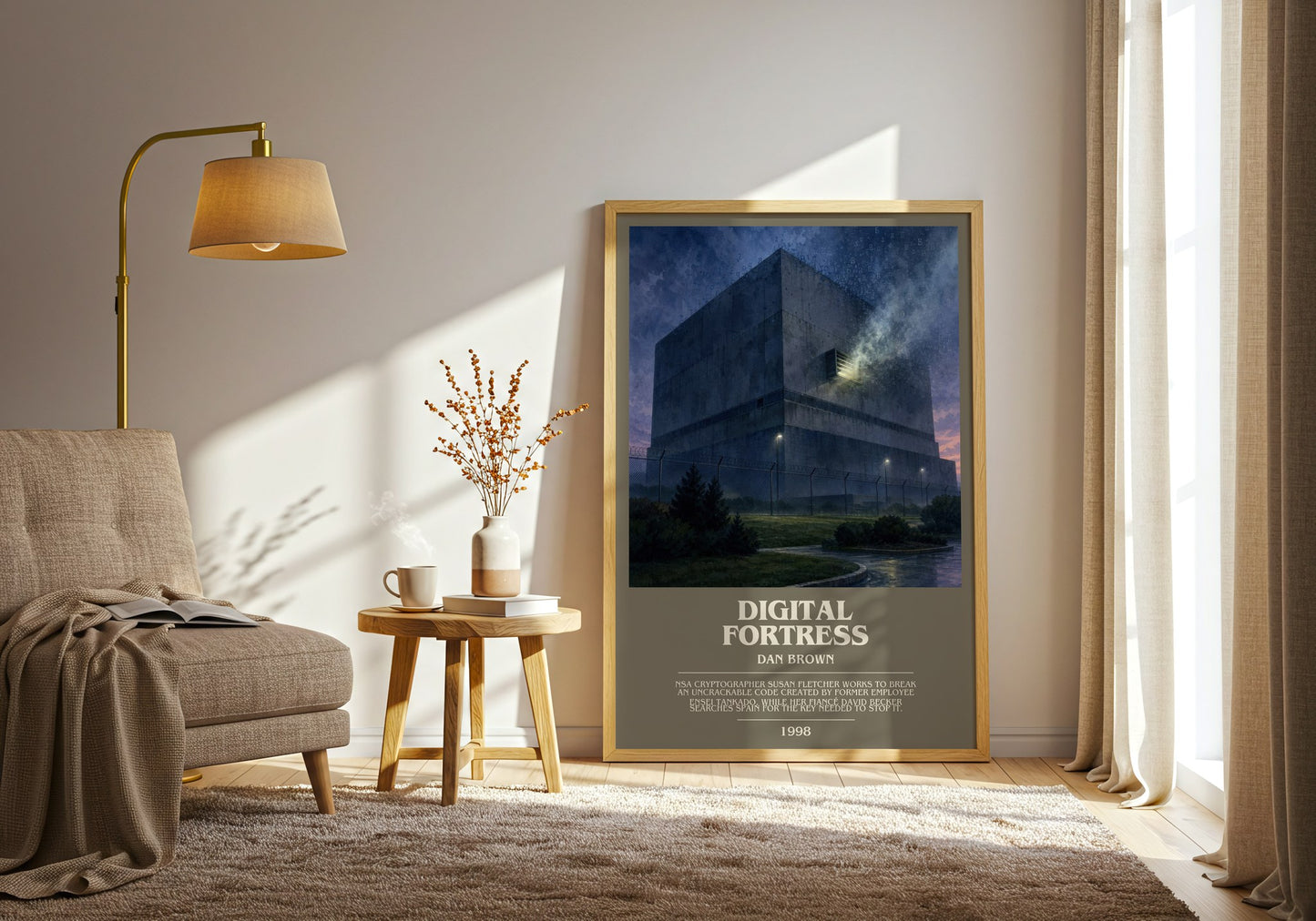 Digital Fortress bookish print on bookshelf – Dan Brown fan gift