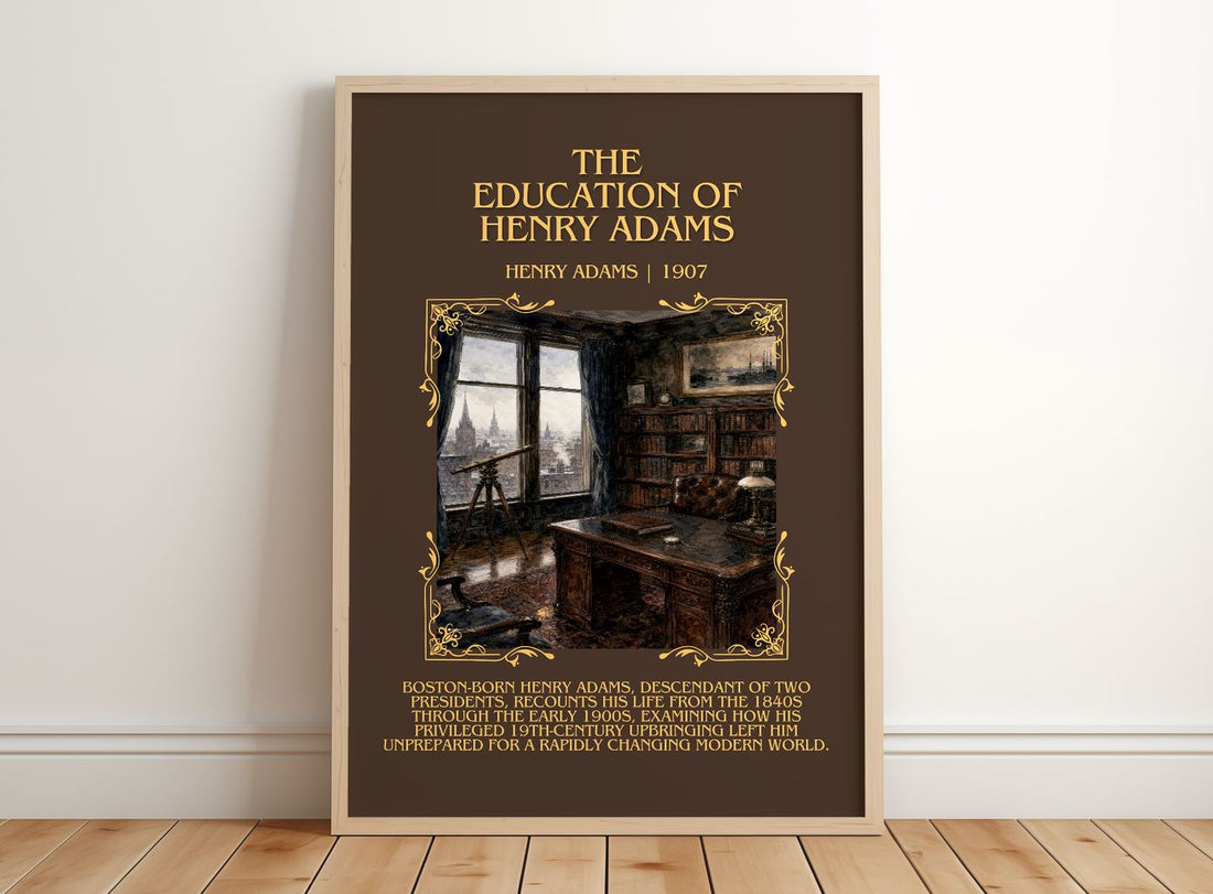The Education of Henry Adams Minimalist Book Poster by Henry Adams – framed print leaning on a wooden floor
