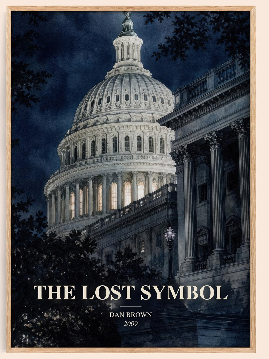 The Lost Symbol watercolour book poster by Dan Brown – framed literary art print