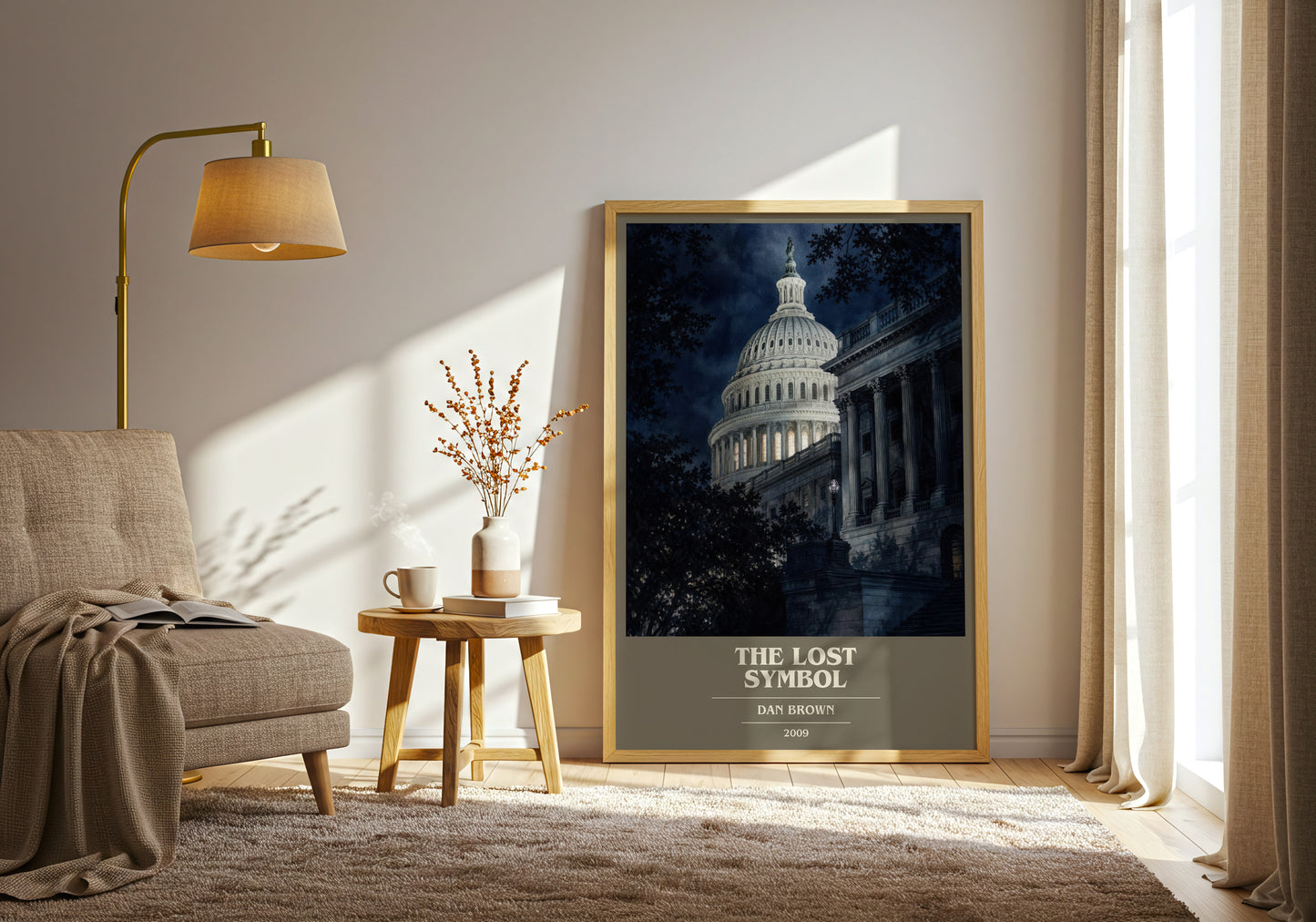 The Lost Symbol book cover print on bookshelf – Dan Brown fan gift