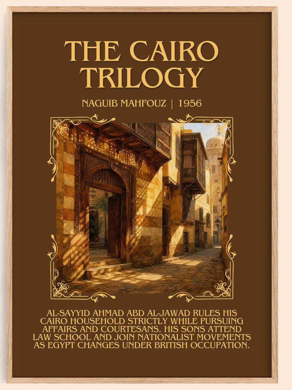 The Cairo Trilogy Minimalist Book Poster by Naguib Mahfouz – book poster