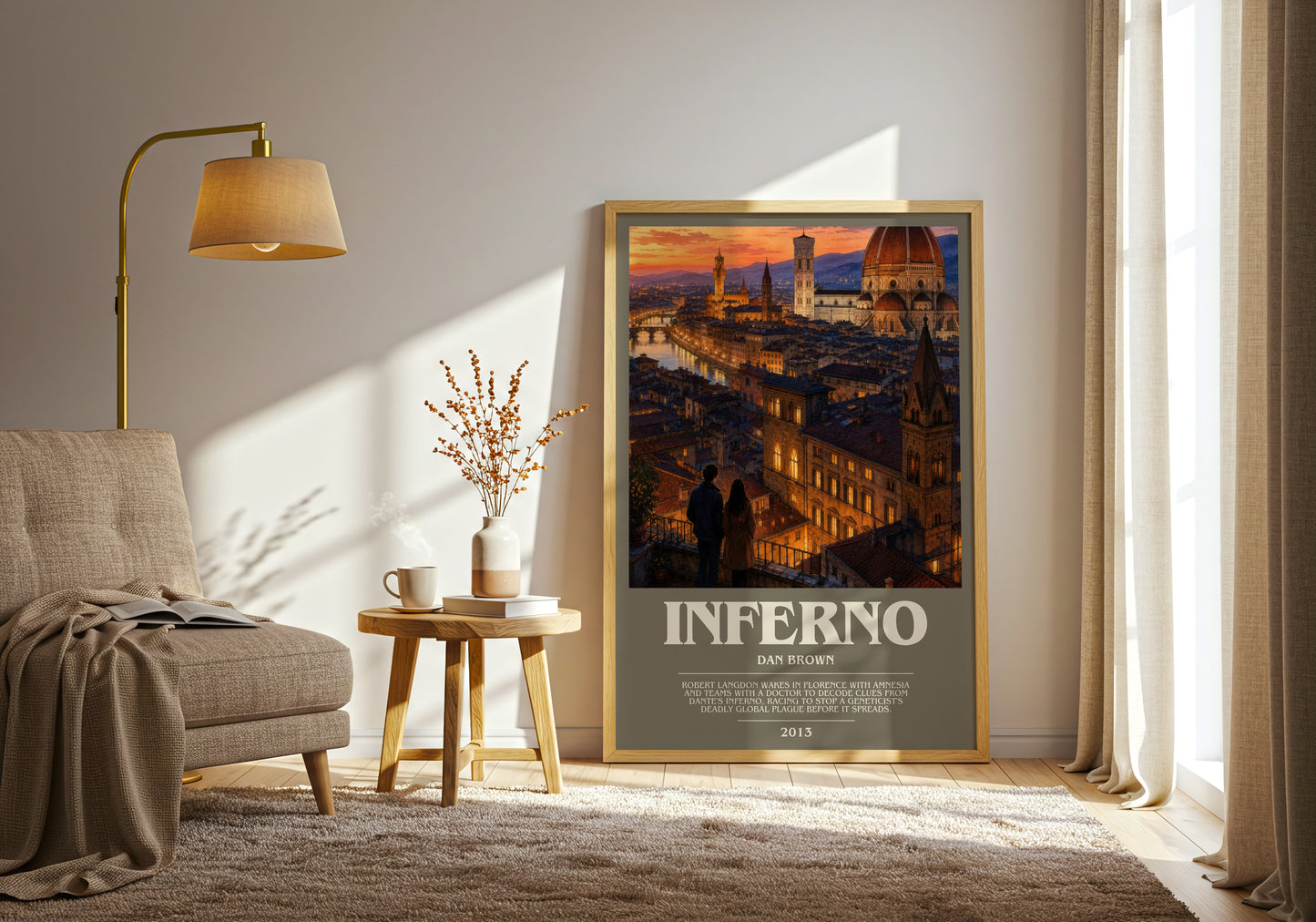 Inferno bookish print on bookshelf – Dan Brown fan gift