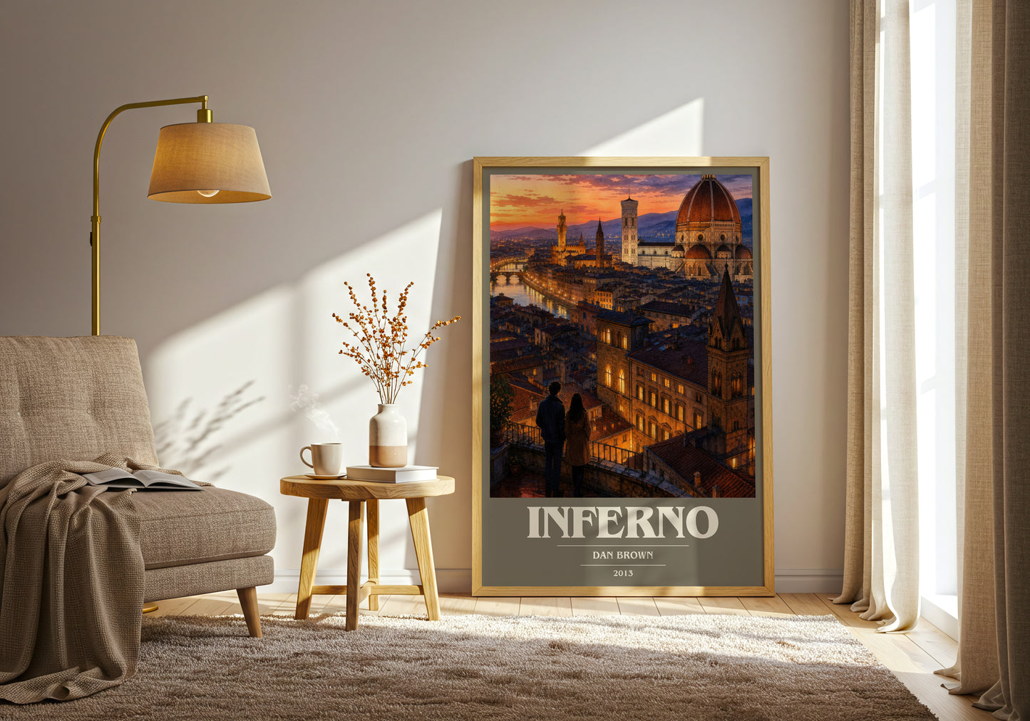 Inferno book cover print on bookshelf – Dan Brown fan gift
