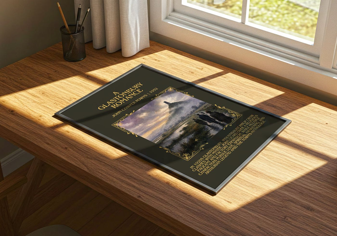 A Glastonbury Romance Minimalist Book Poster by John Cowper Powys – print on a sunlit desk