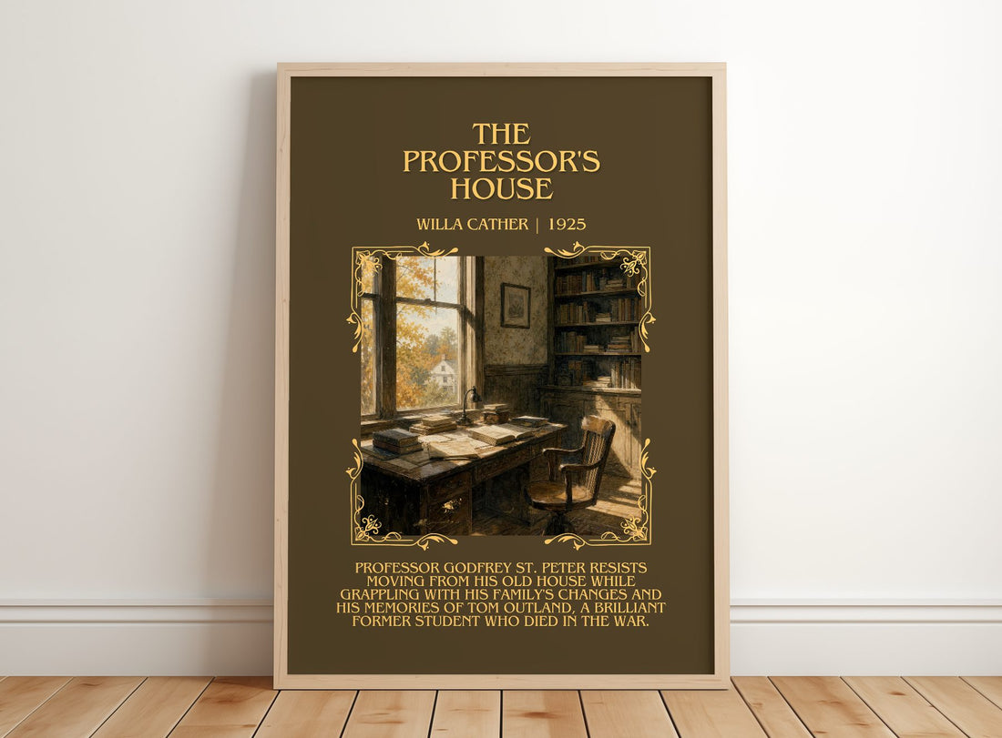 The Professor's House Minimalist Book Poster by Willa Cather – framed print leaning on a wooden floor