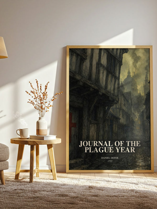 Journal Of The Plague Year watercolour print in frame leaning in hallway – historical fiction wall art