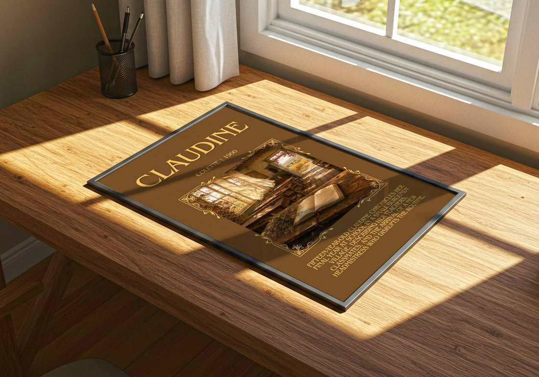 Claudine Minimalist Book Poster by Colette – print on a sunlit desk