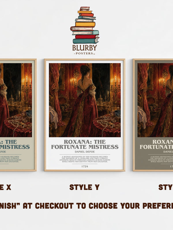 Roxana: The Fortunate Mistress bookish print in frame leaning in hallway – classic literature wall art