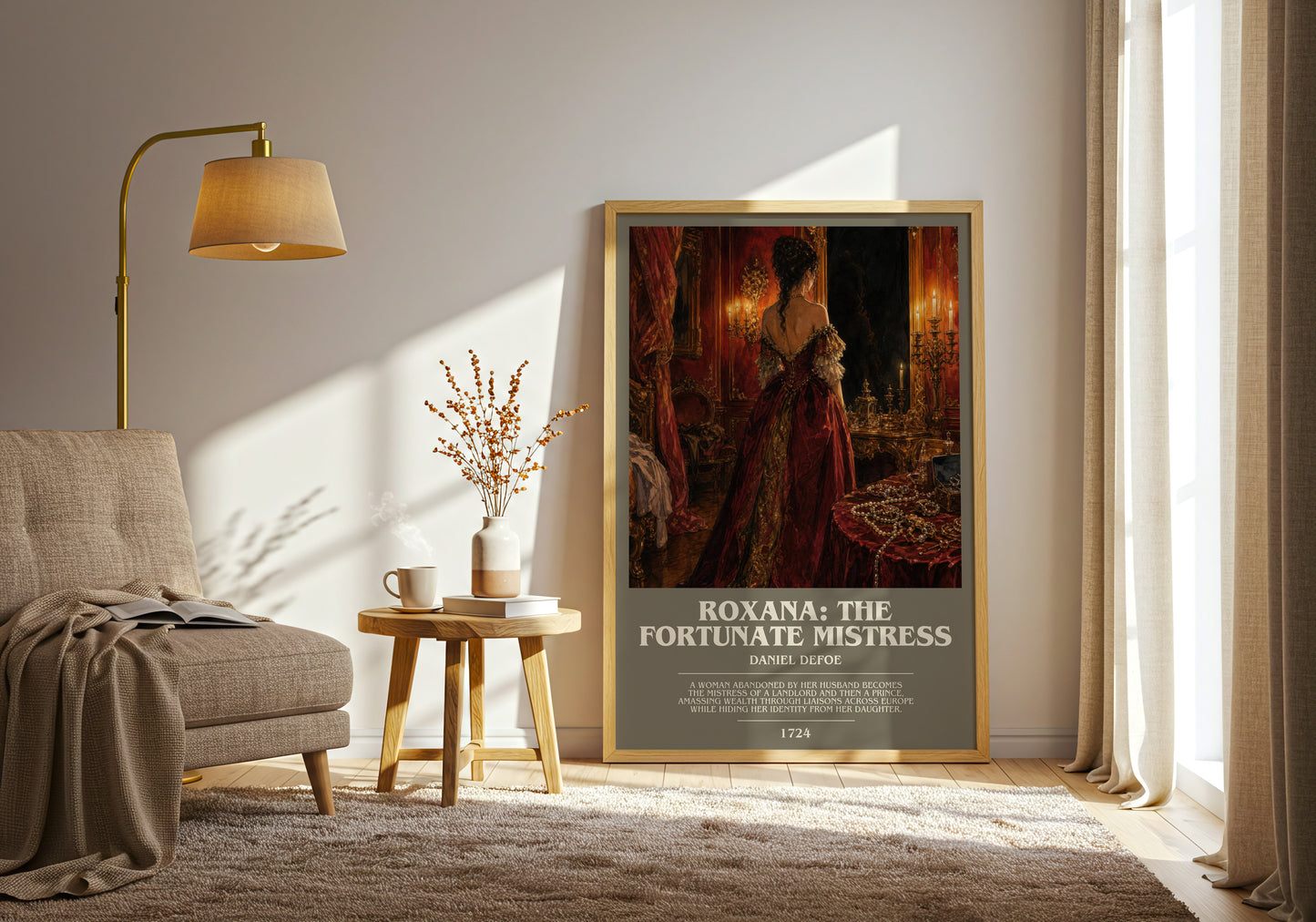 Roxana: The Fortunate Mistress bookish print on bookshelf – Daniel Defoe fan gift