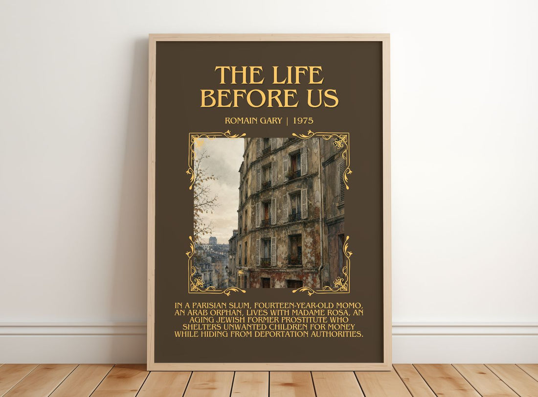 The Life Before Us Minimalist Book Poster by Romain Gary – framed print leaning on a wooden floor
