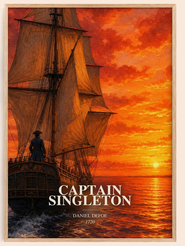 Captain Singleton watercolour book poster by Daniel Defoe – framed literary art print