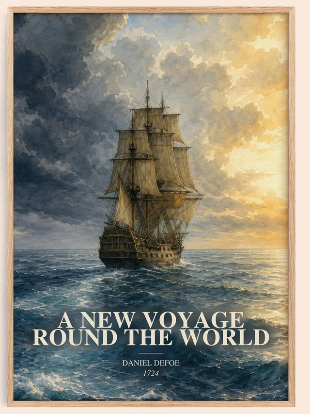 New Voyage Round The World Book Watercolour Illustration by D. Defoe