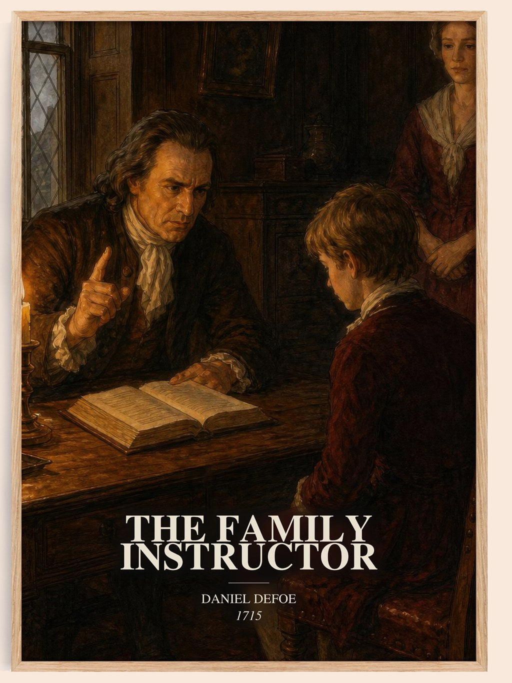 The Family Instructor watercolour book poster by Daniel Defoe – framed literary art print