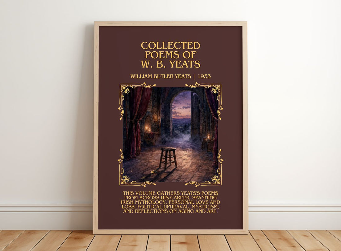 Collected Poems of W. B. Yeats Minimalist Book Poster by W. Yeats – framed print leaning on a wooden floor