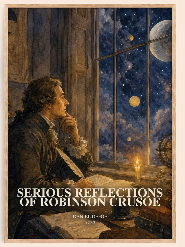 Serious Reflections Of Robinson Crusoe Book Watercolour Illustration