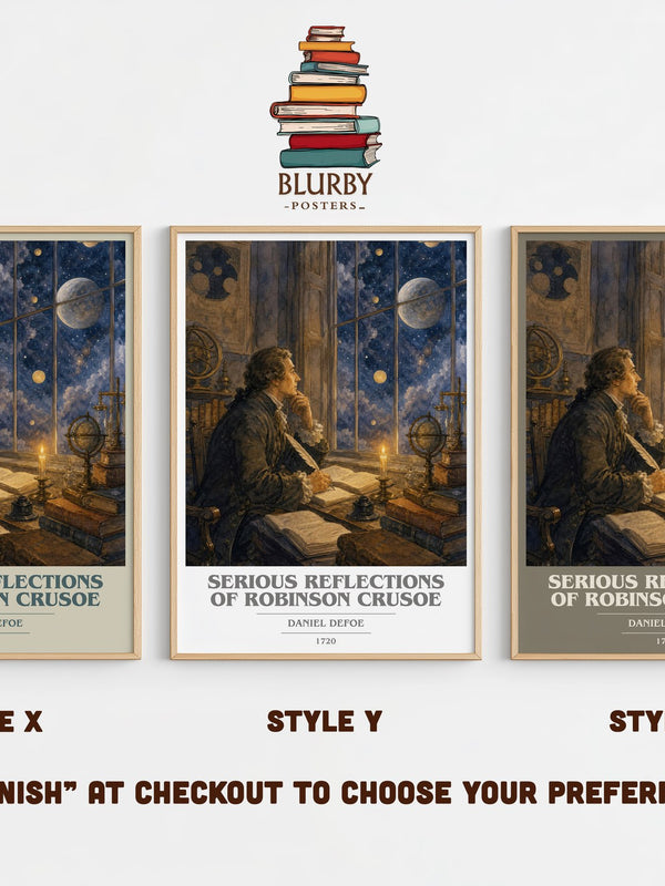 Serious Reflections Of Robinson Crusoe book cover print in frame leaning in hallway – philosophy wall art