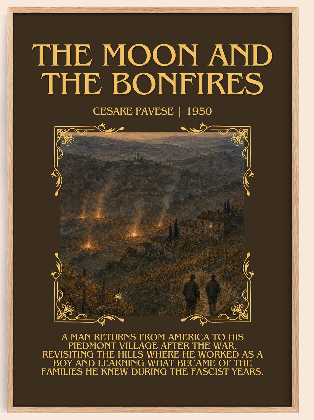 The Moon and the Bonfires Minimalist Book Poster by Cesare Pavese – book poster