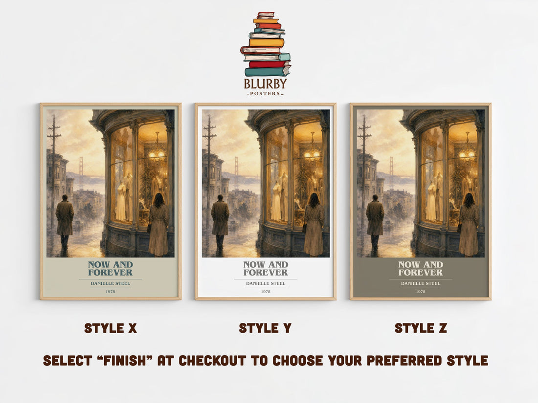 Now And Forever book cover print in frame leaning in hallway – romance wall art (mockup)
