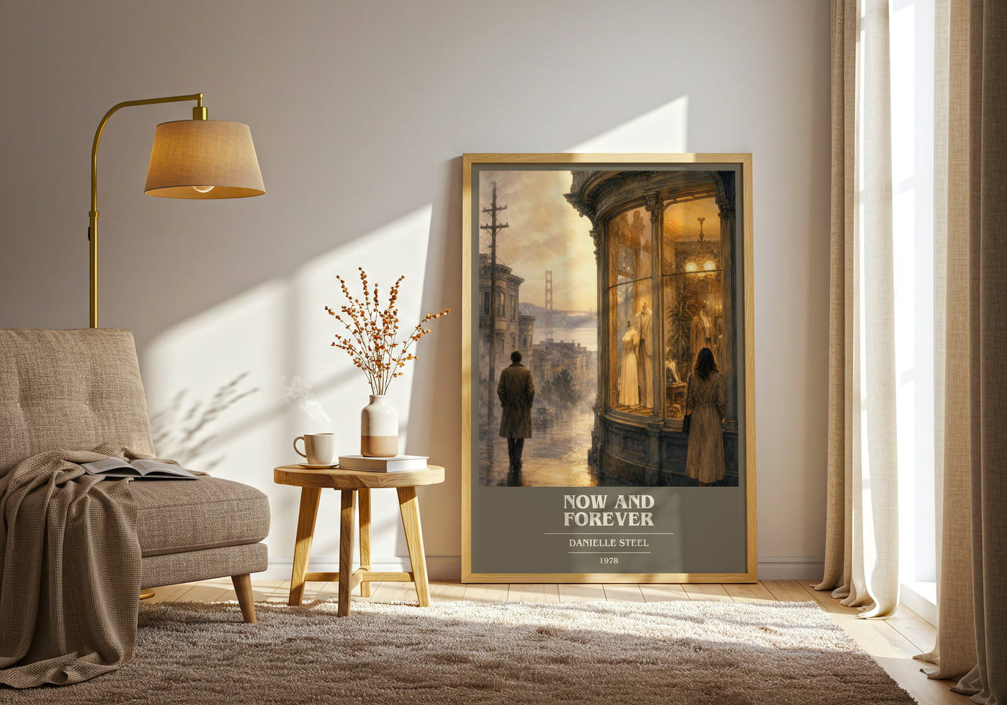 Now And Forever book cover print on bookshelf – Danielle Steel fan gift