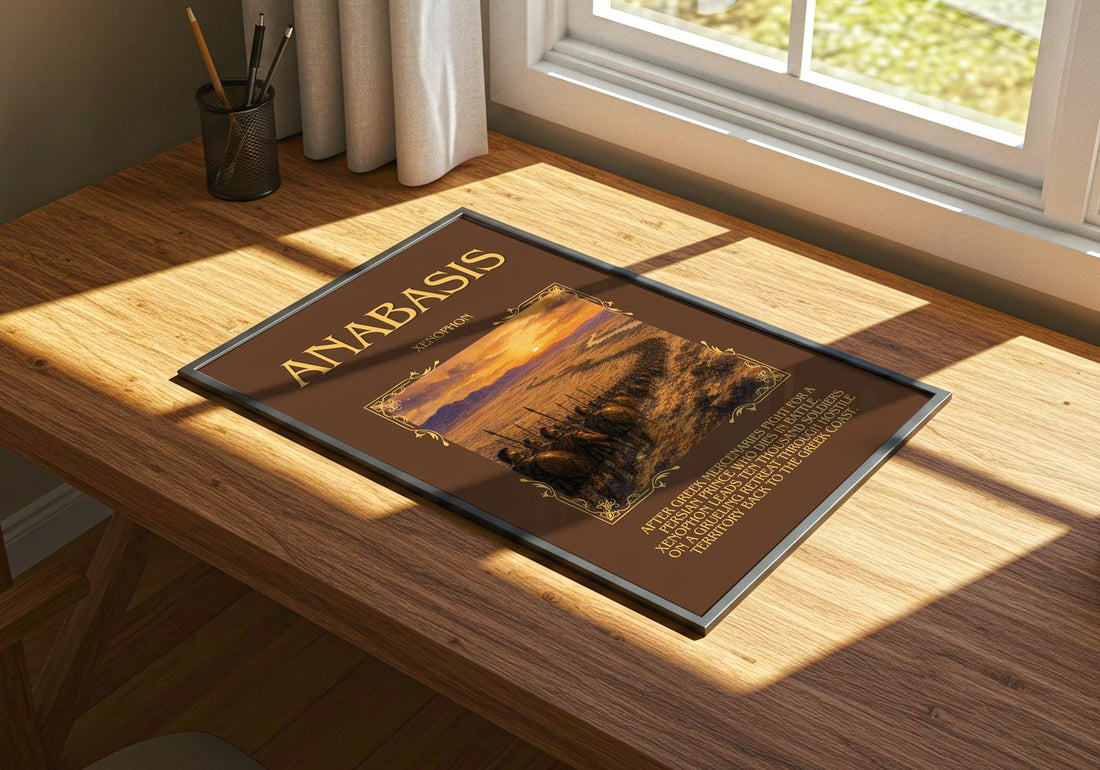 Anabasis Minimalist Book Poster by Xenophon – print on a sunlit desk