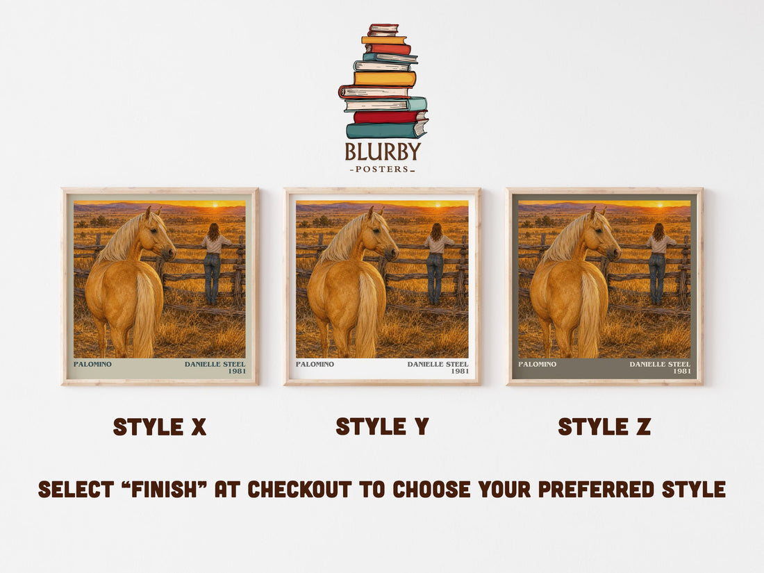 Palomino literary print in frame leaning in hallway – romance wall art (mockup)