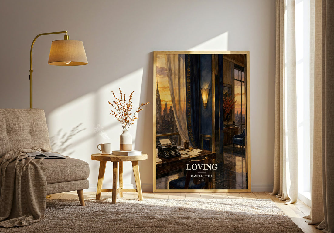 Loving watercolour print in frame leaning in hallway – romance wall art (mockup)