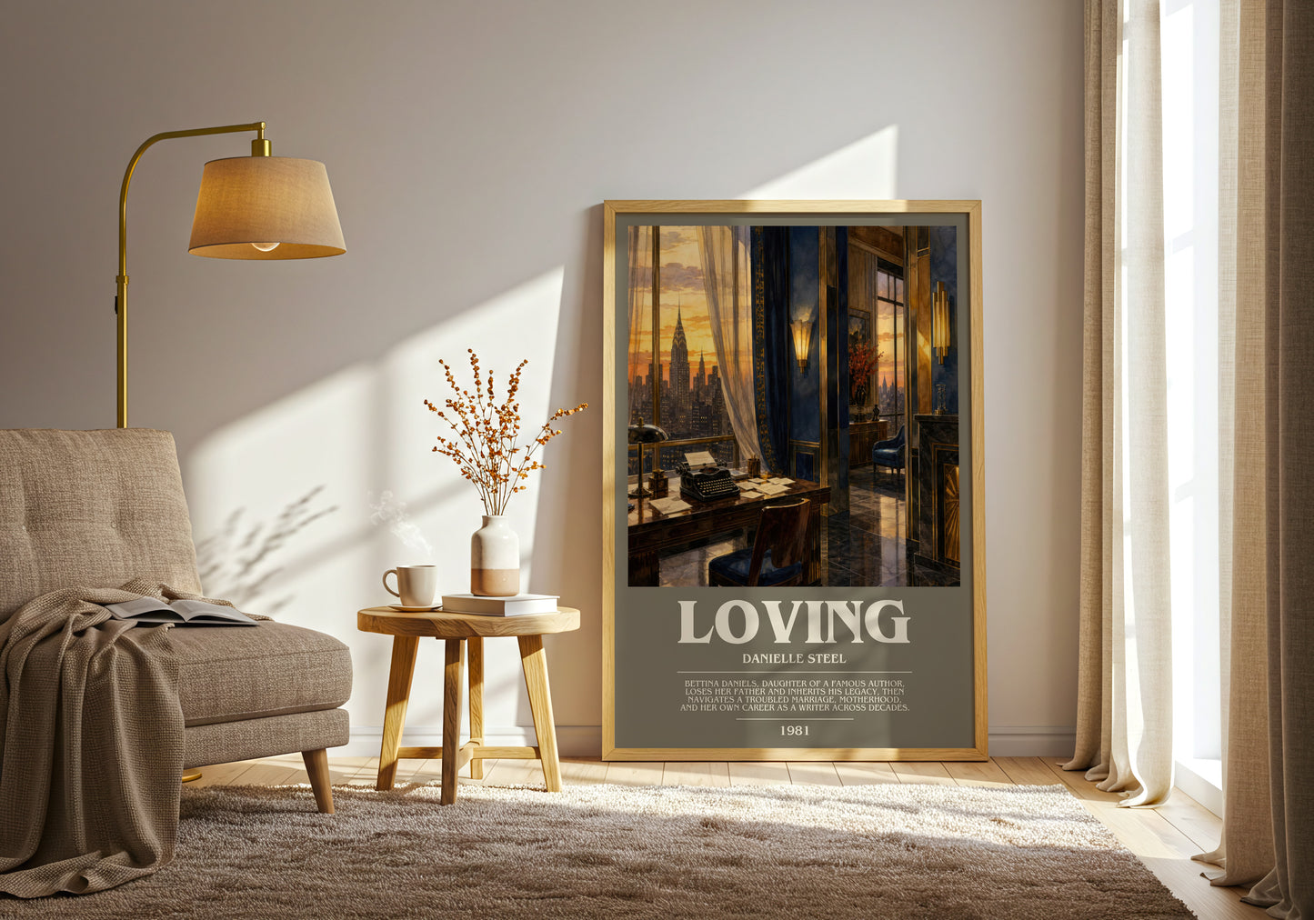 Loving bookish print on bookshelf – Danielle Steel fan gift