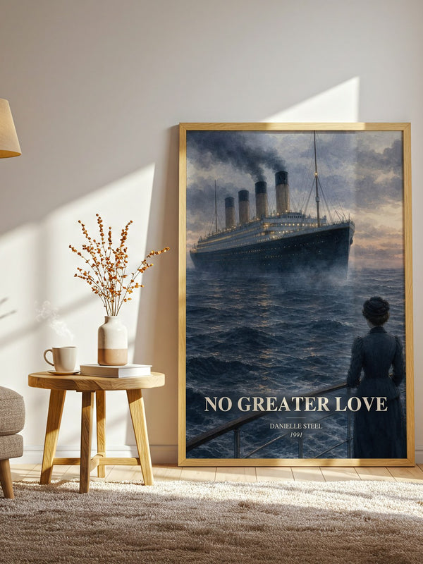 No Greater Love watercolour print in frame leaning in hallway – romance wall art