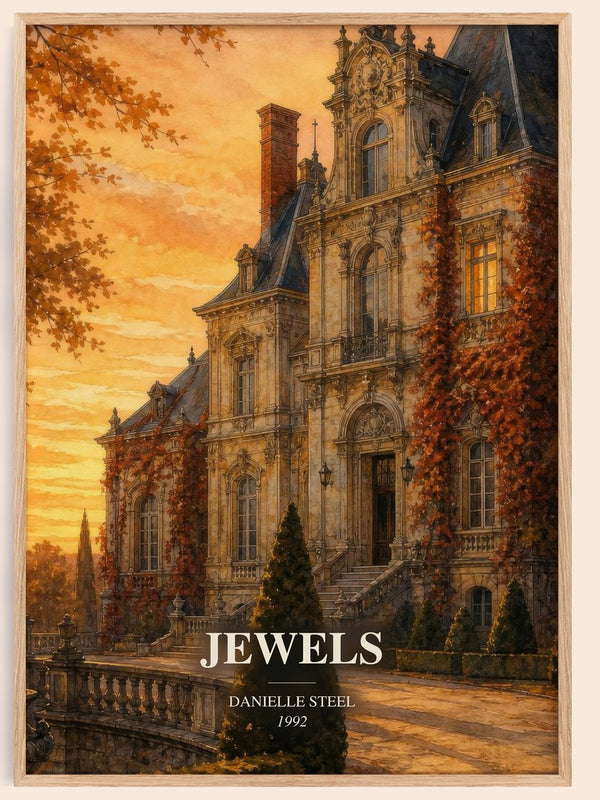 Jewels watercolour book poster by Danielle Steel – framed literary art print