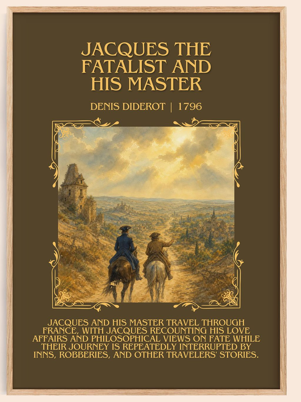 Jacques the Fatalist and His Master Minimalist Book Poster by Denis Diderot – book poster