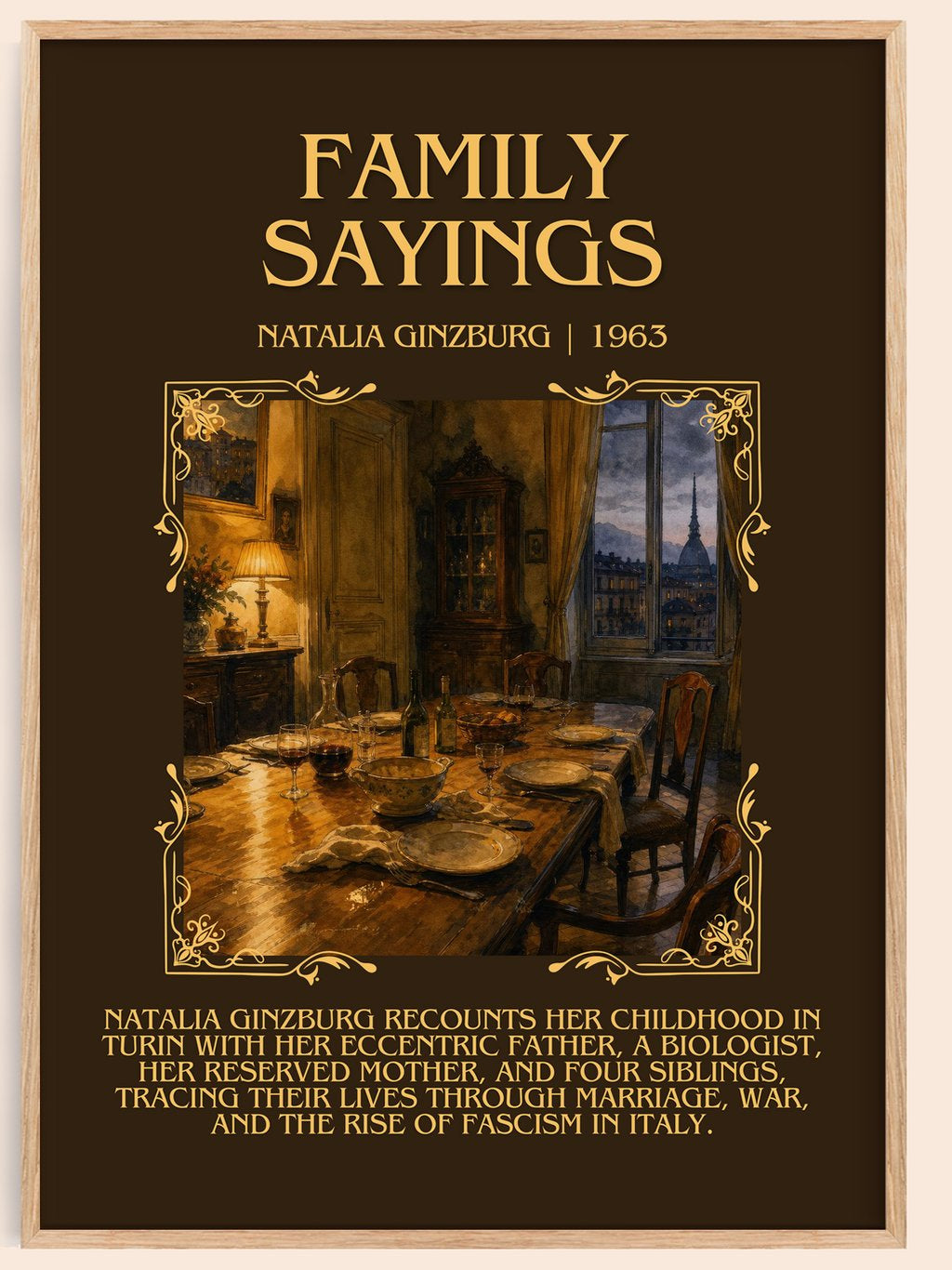 Family Sayings Minimalist Book Poster by Natalia Ginzburg – book poster
