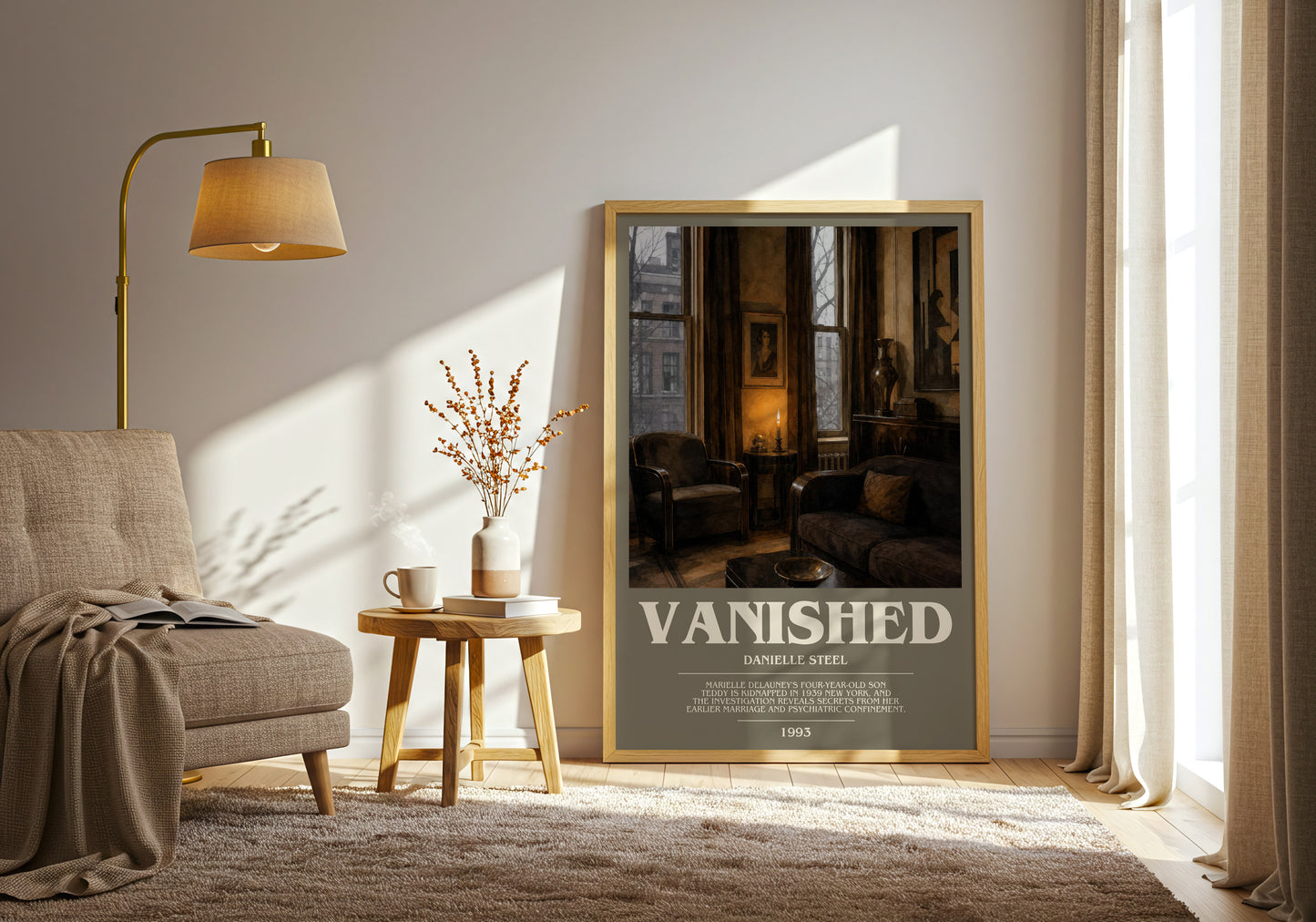 Vanished bookish print on bookshelf – Danielle Steel fan gift