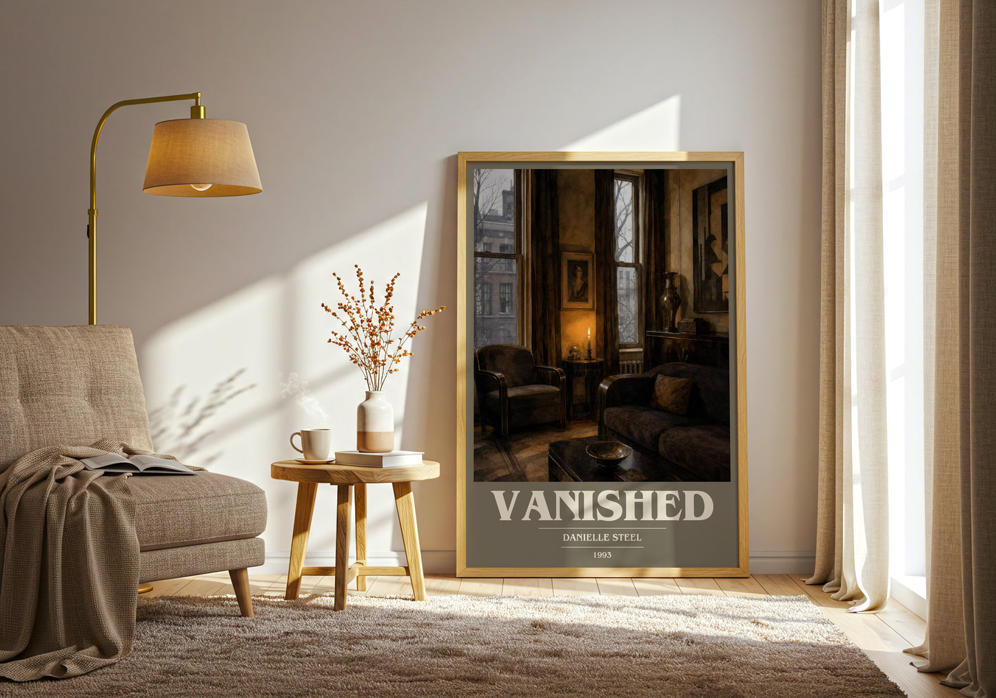 Vanished book cover print on bookshelf – Danielle Steel fan gift