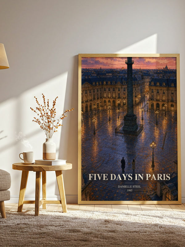 Five Days In Paris watercolour print in frame leaning in hallway – romance wall art