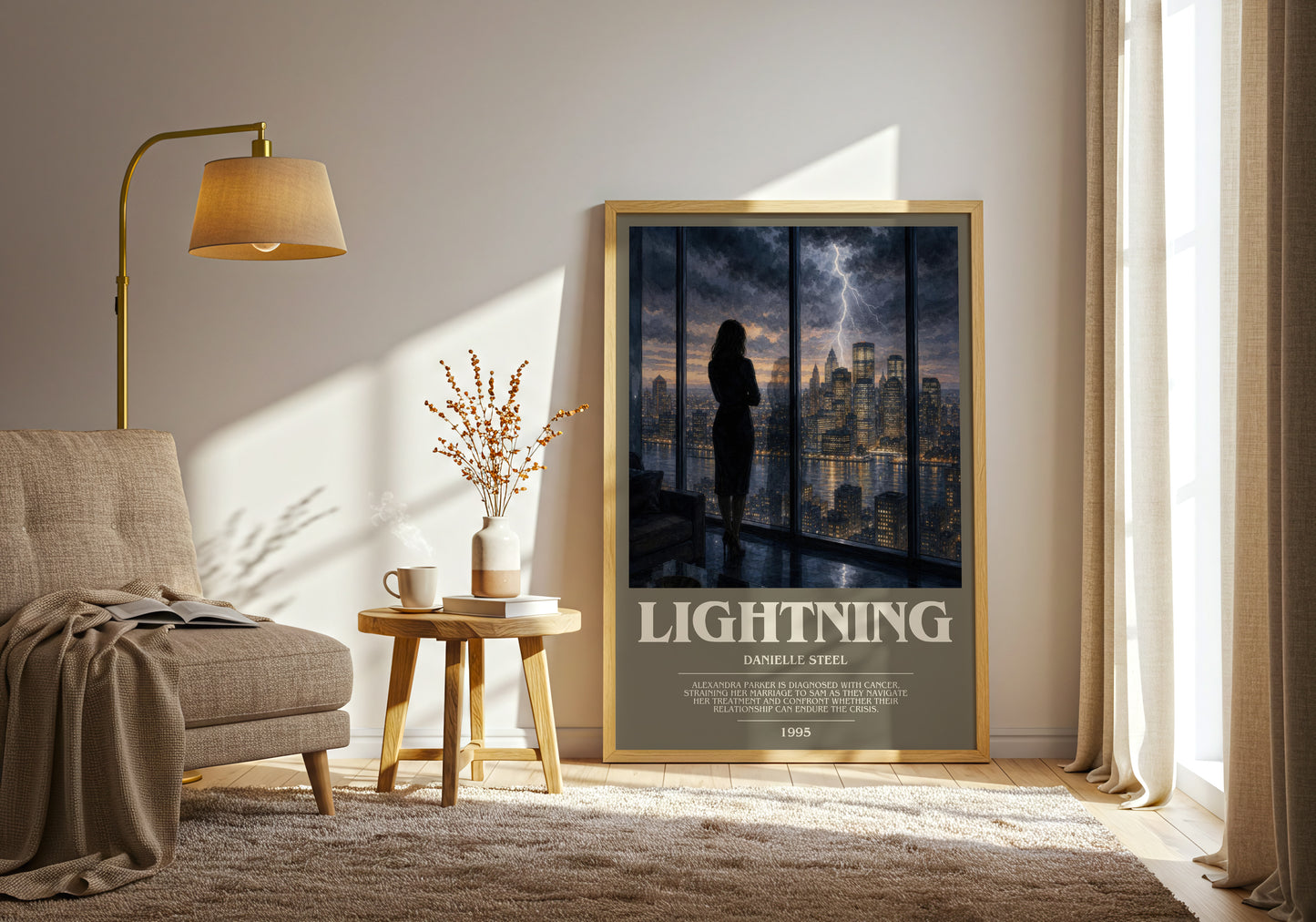 Lightning bookish print on bookshelf – Danielle Steel fan gift