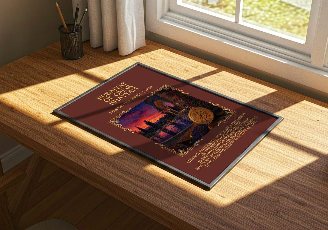 Rubaiyat of Omar Khayyam Minimalist Book Poster by Edward FitzGerald – print on a sunlit desk