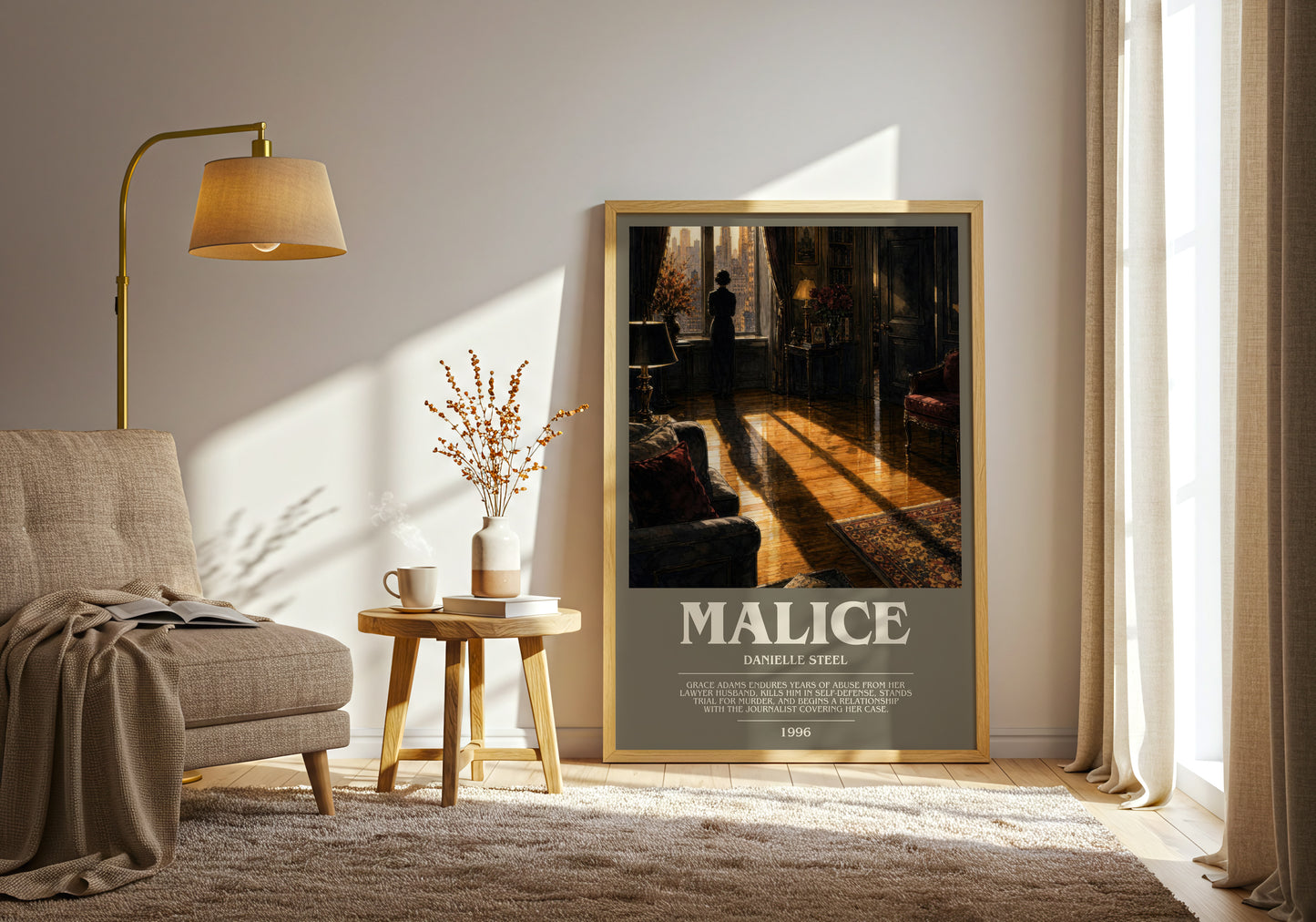 Malice bookish print on bookshelf – Danielle Steel fan gift