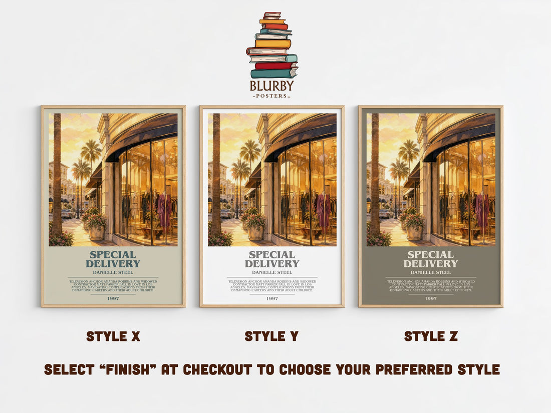 Special Delivery Bookish Wall Art by Danielle Steel – Style X, Y and Z side by side – choose your finish