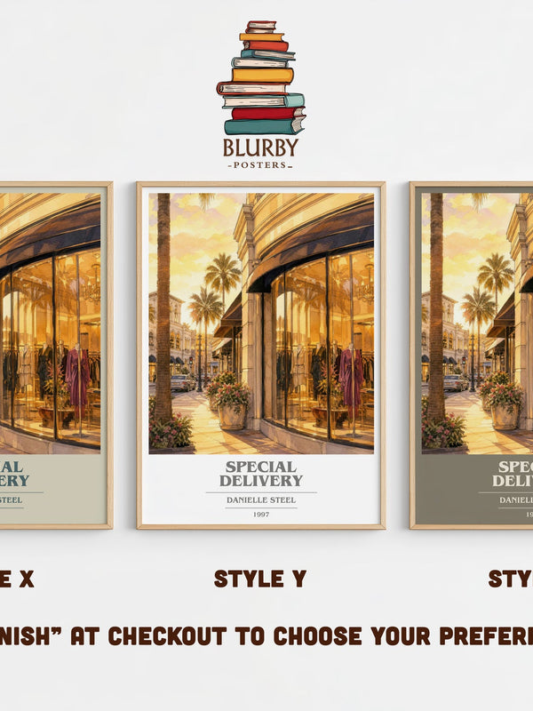 Special Delivery book cover print in frame leaning in hallway – contemporary fiction wall art