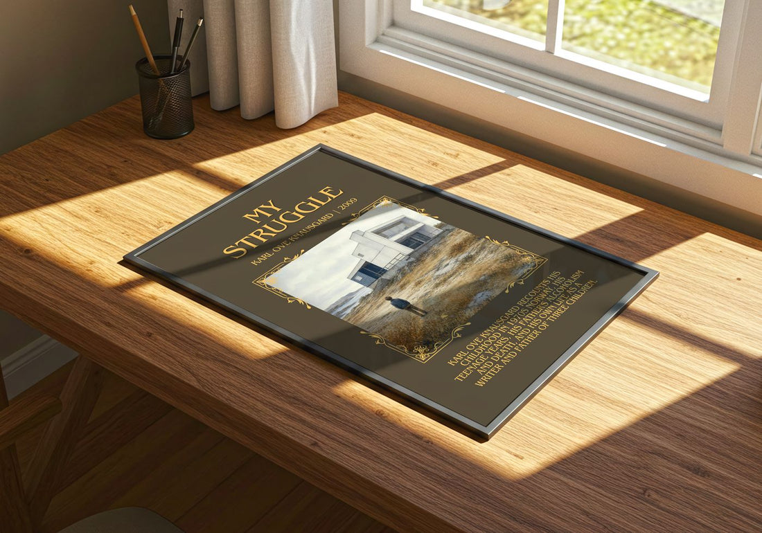 My Struggle Minimalist Book Poster by Karl Ove Knausgård – print on a sunlit desk