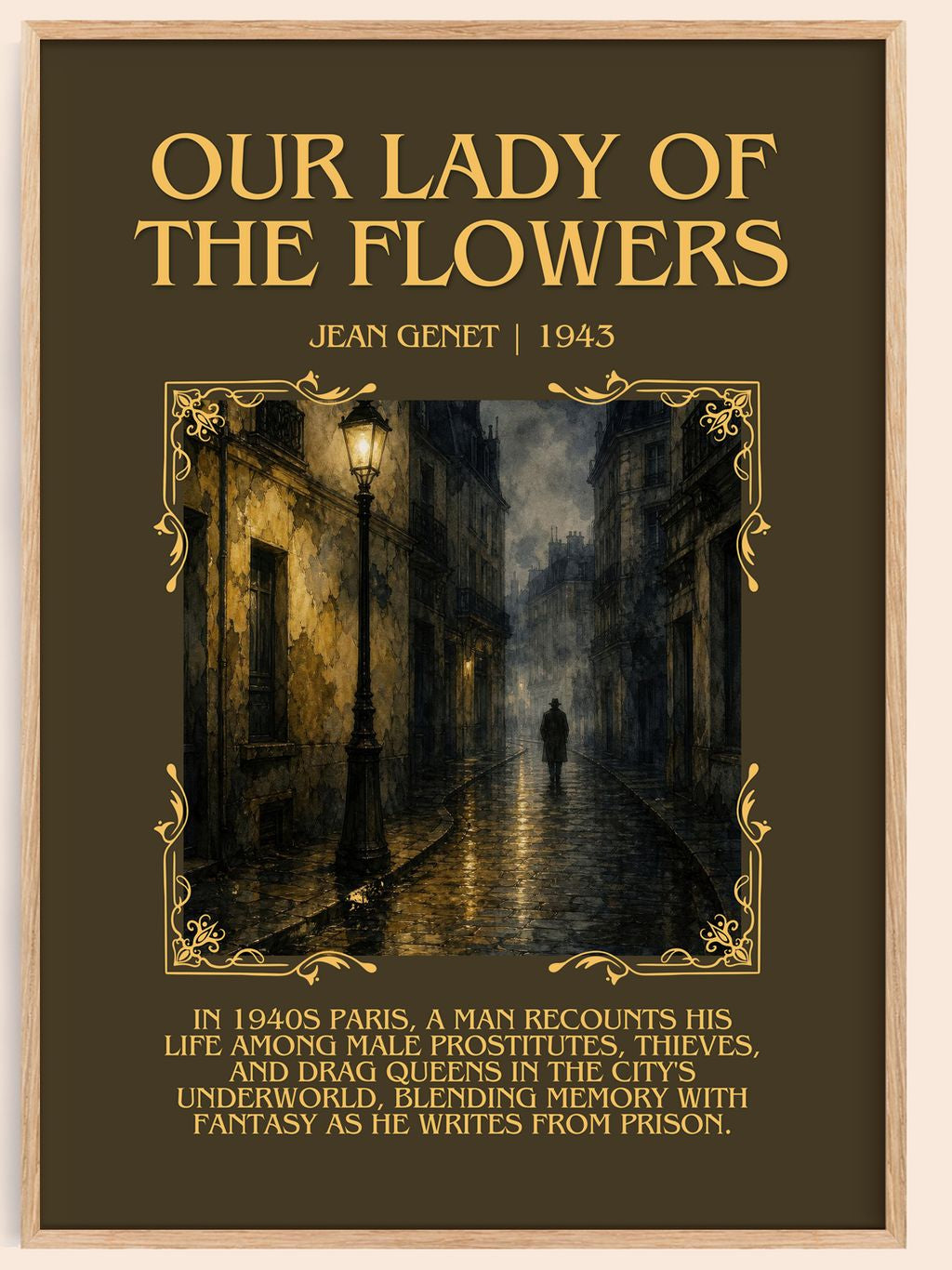 Our Lady of the Flowers Minimalist Book Poster by Jean Genet – book poster
