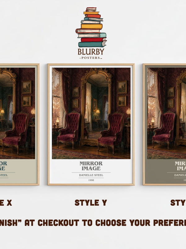 Mirror Image book cover print in frame leaning in hallway – historical fiction wall art
