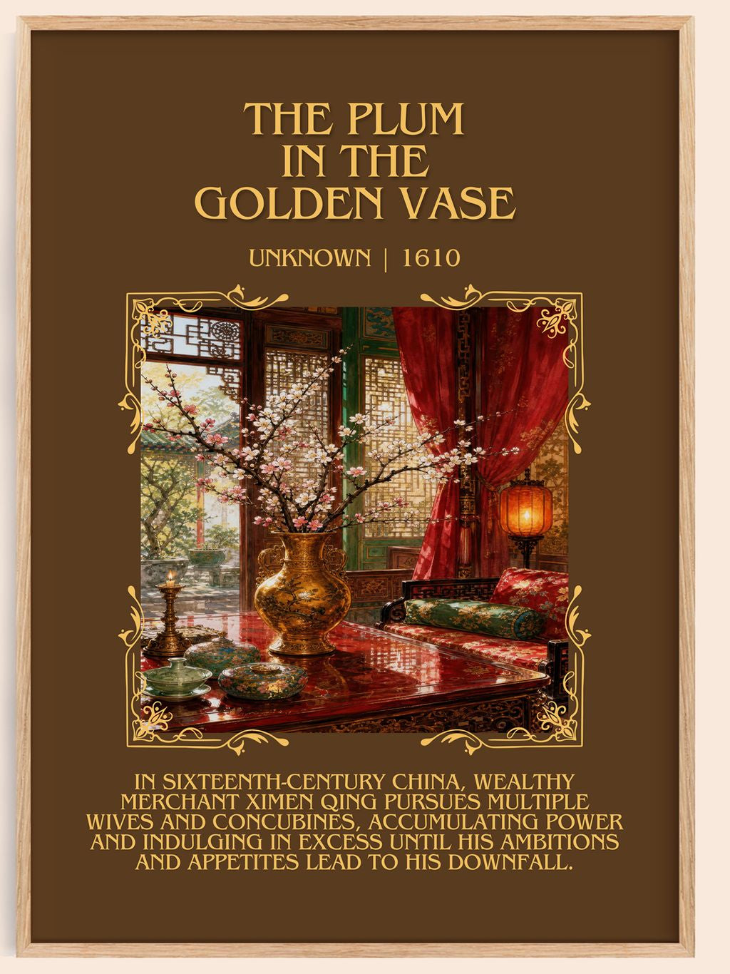 The Plum in the Golden Vase Minimalist Book Poster by Unknown – book poster