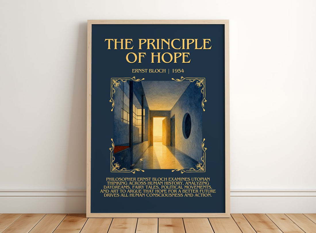 The Principle Of Hope Minimalist Book Poster by Ernst Bloch – framed print leaning on a wooden floor