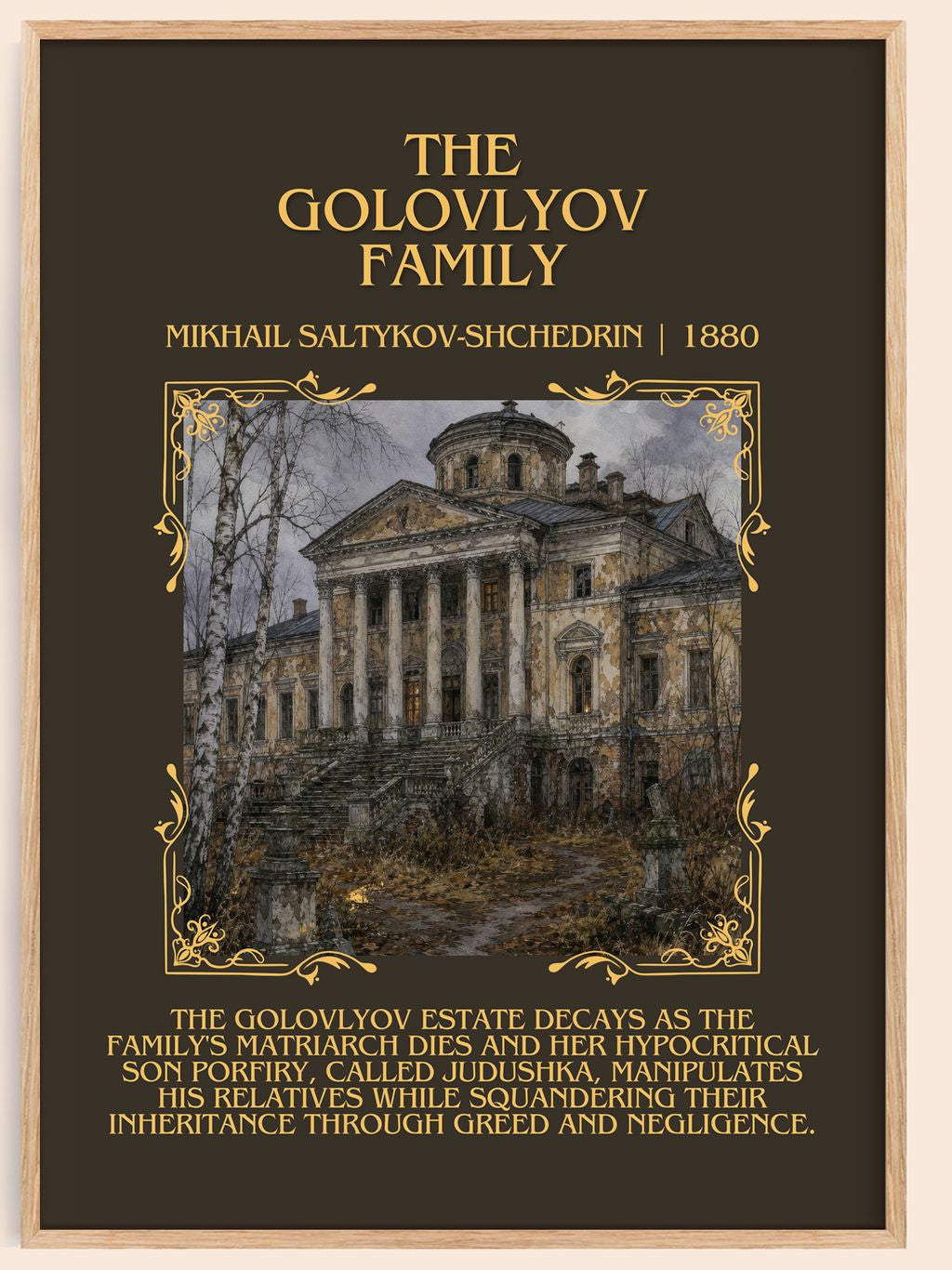 Golovlyov Family Minimalist Book Poster by Mikhail Saltykov-Shchedrin – book poster