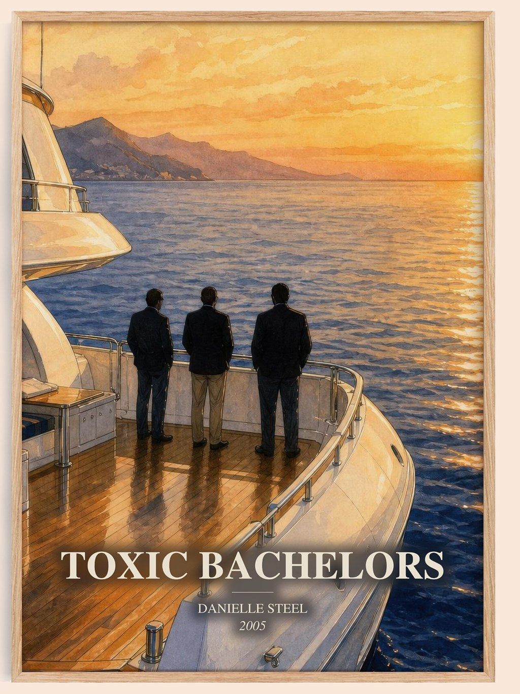 Toxic Bachelors watercolour book poster by Danielle Steel – framed literary art print