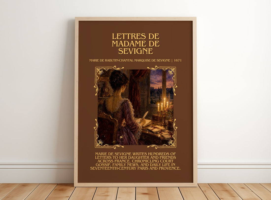 Lettres de madame de Sévigné Minimalist Book Poster by M. Sévigné – framed print leaning on a wooden floor