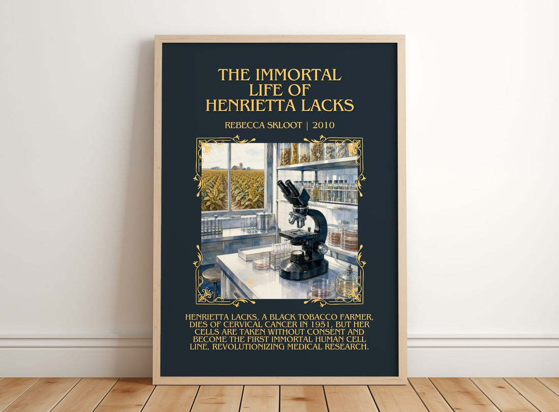 Immortal Life of Henrietta Lacks Minimalist Book Poster by R. Skloot – framed print leaning on a wooden floor